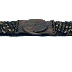 Stitch’d Leopard Glass Bead Wood Hook Clasp Buckle Handmade Stretchy Belt OS